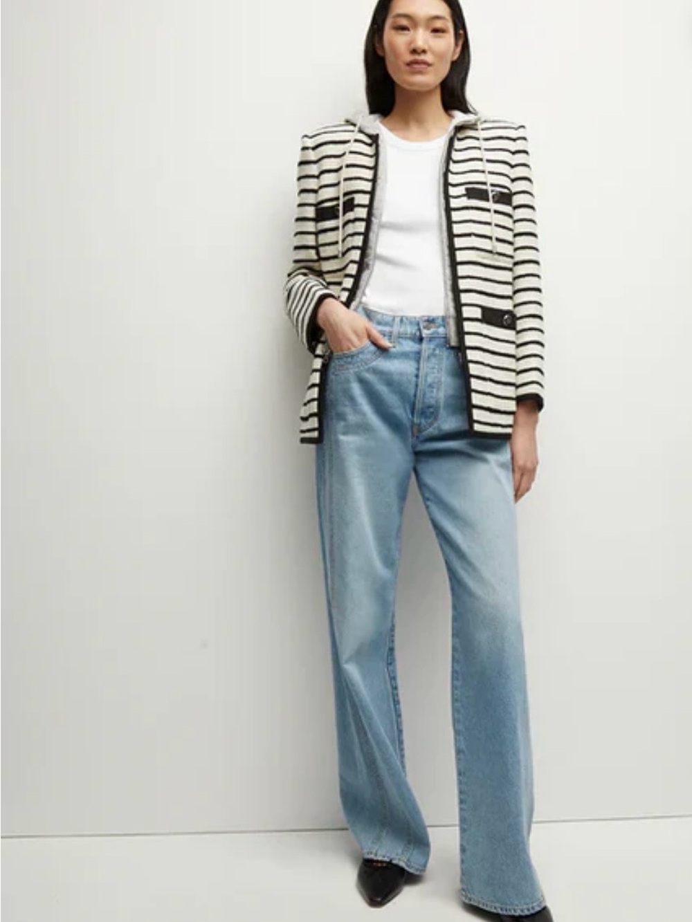 Veronica Beard Foster Dickey Jacket - Ivory and Black cotton tweed blend